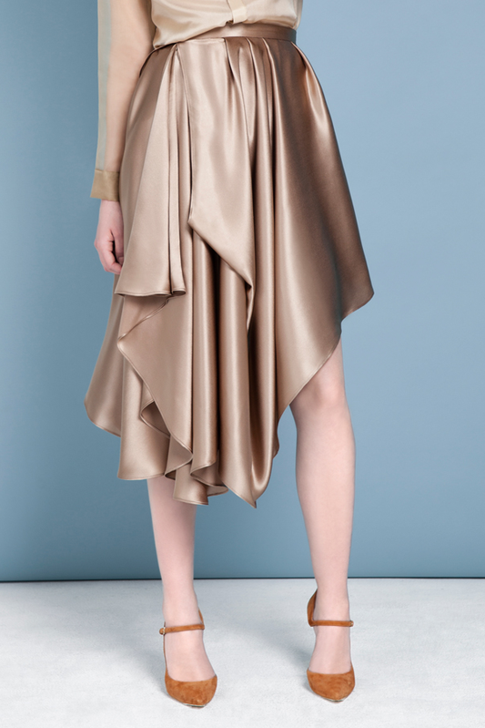 Women's Draped Midi Silk Skirt