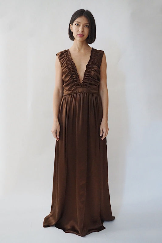 Pala Deep V Ruffled Gown