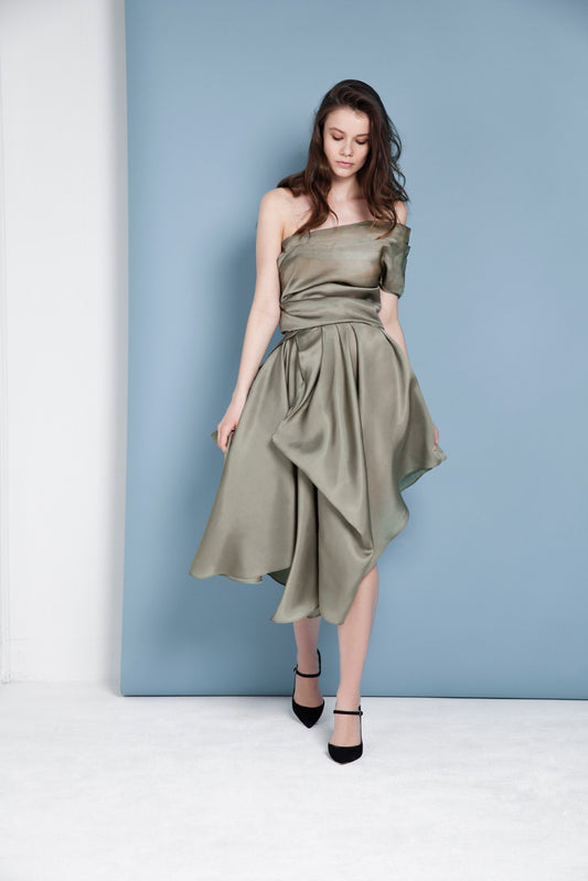 Draped Midi Silk Skirt