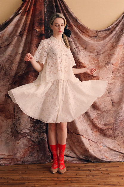 Emily Side Drape Shirt in Freesia Broderie Anglaise