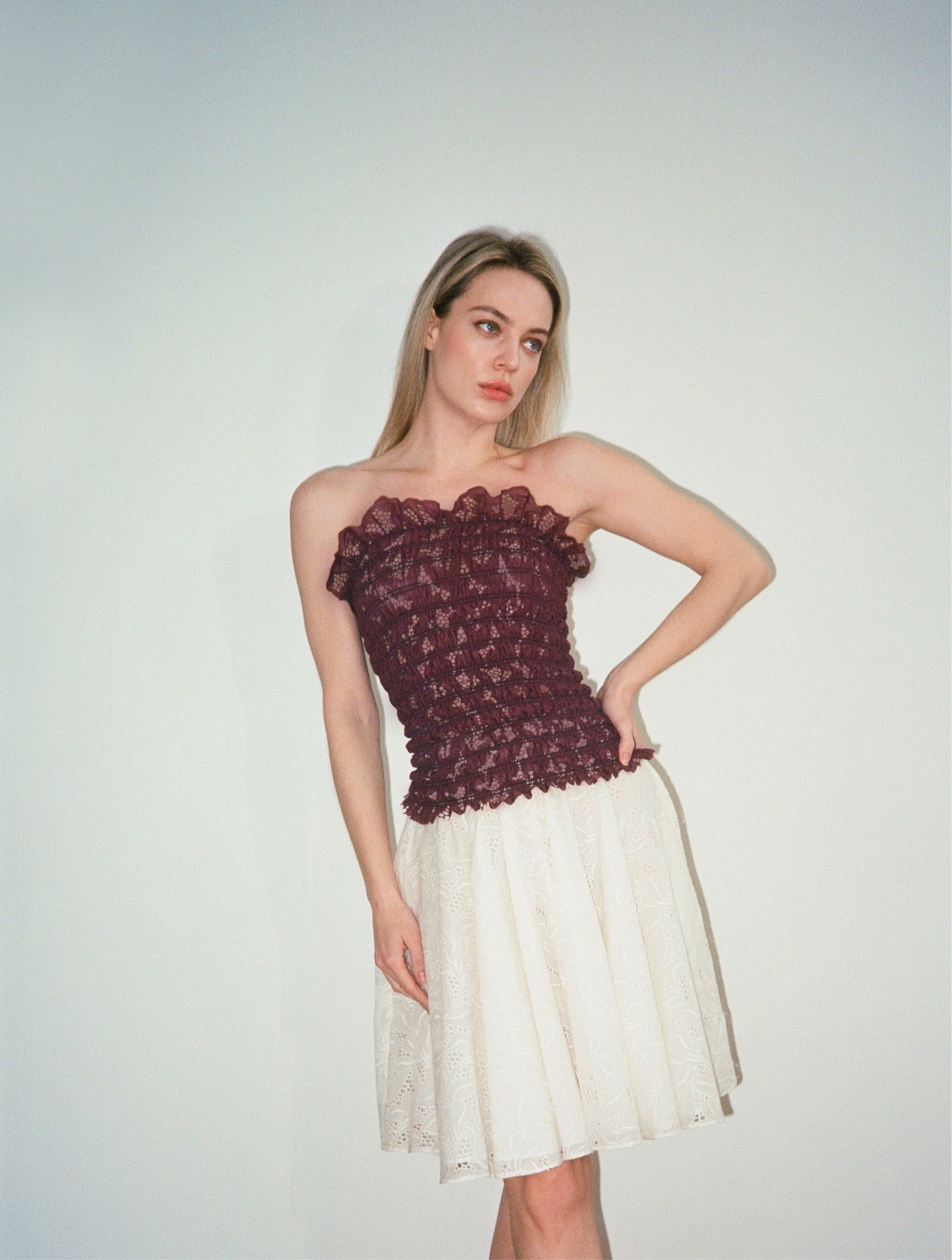 Silja Smocked Cocoon Top in Freesia Broderie Anglaise