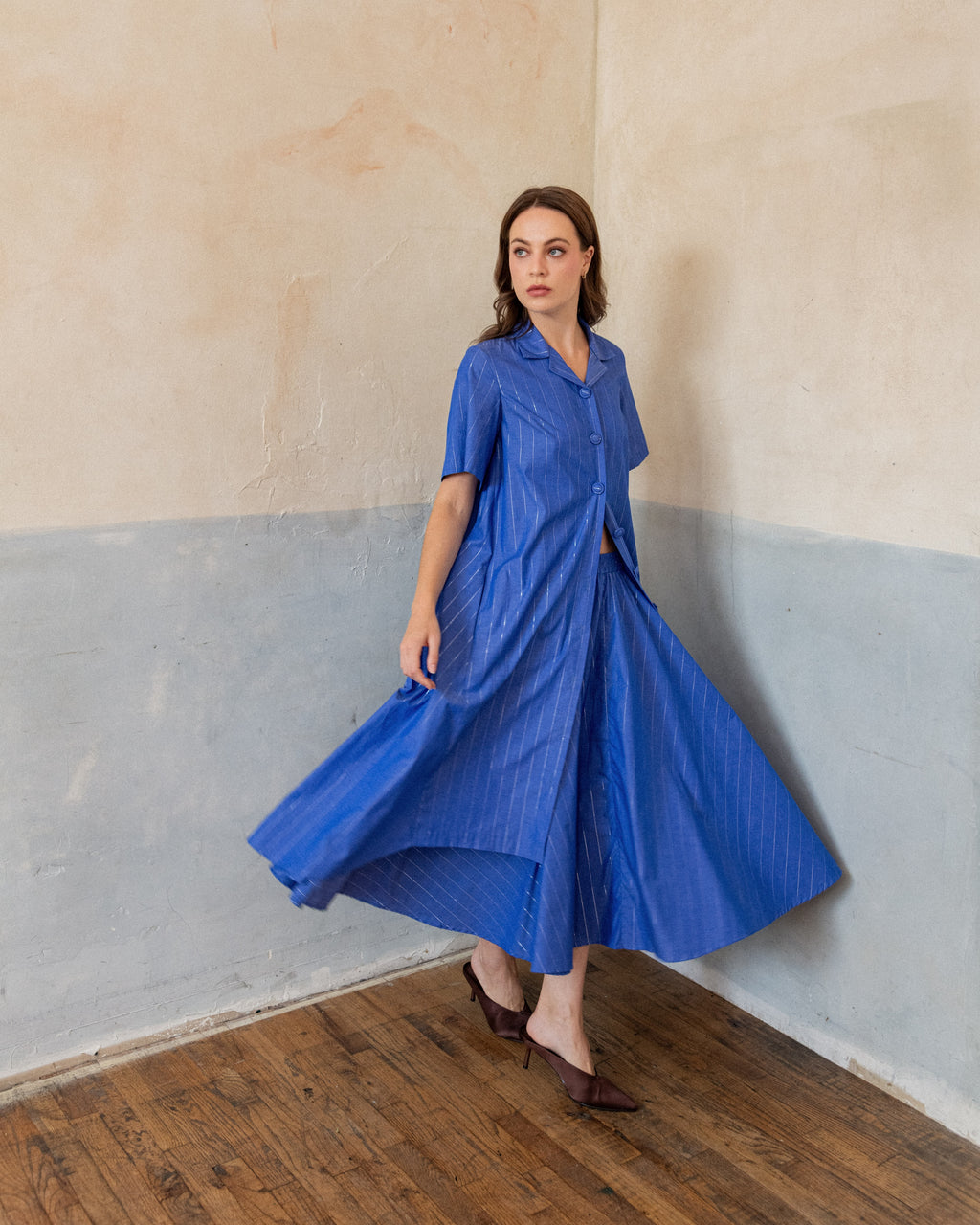 Amie Dress in Cornflower Lurex