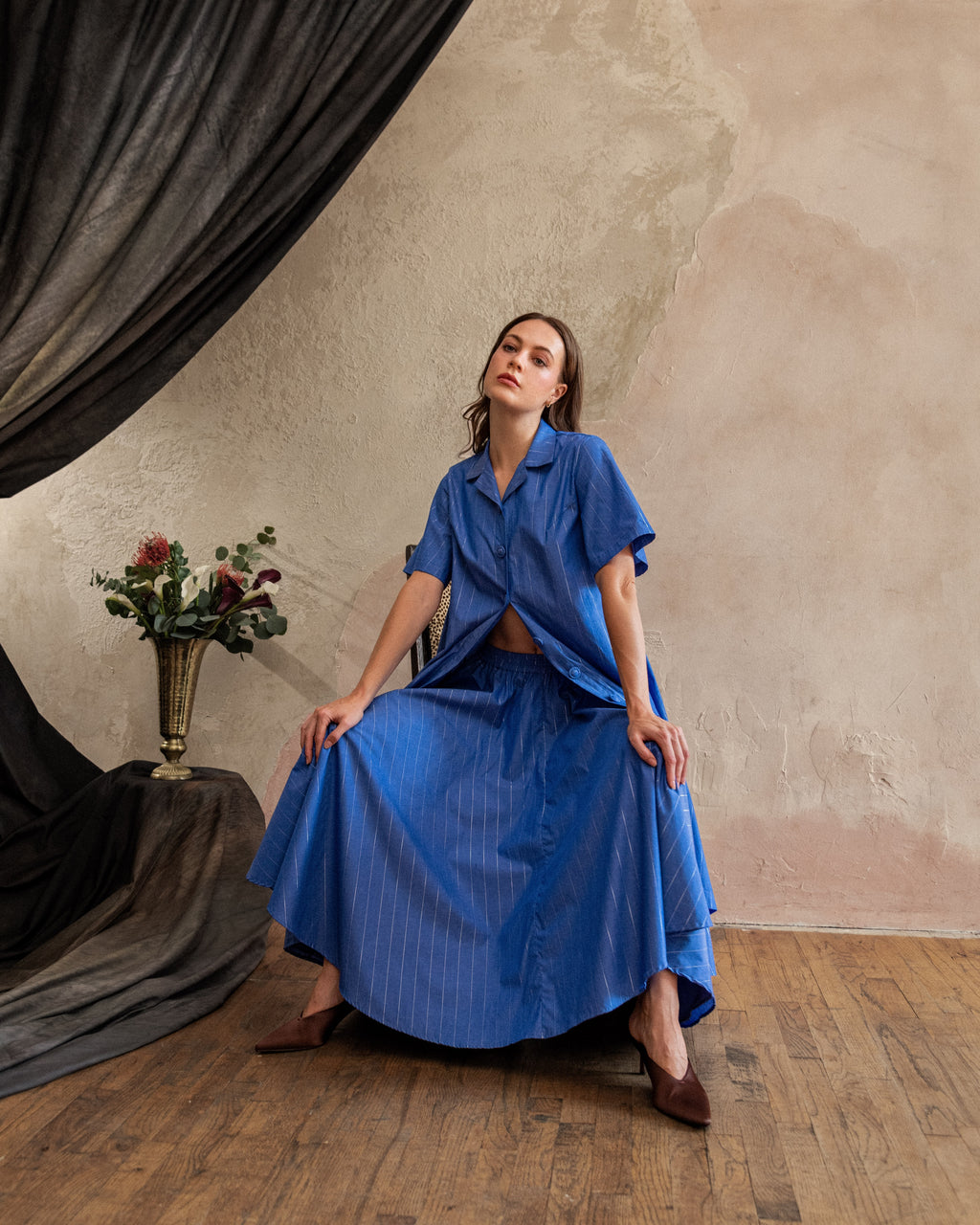 Amie Dress in Cornflower Lurex