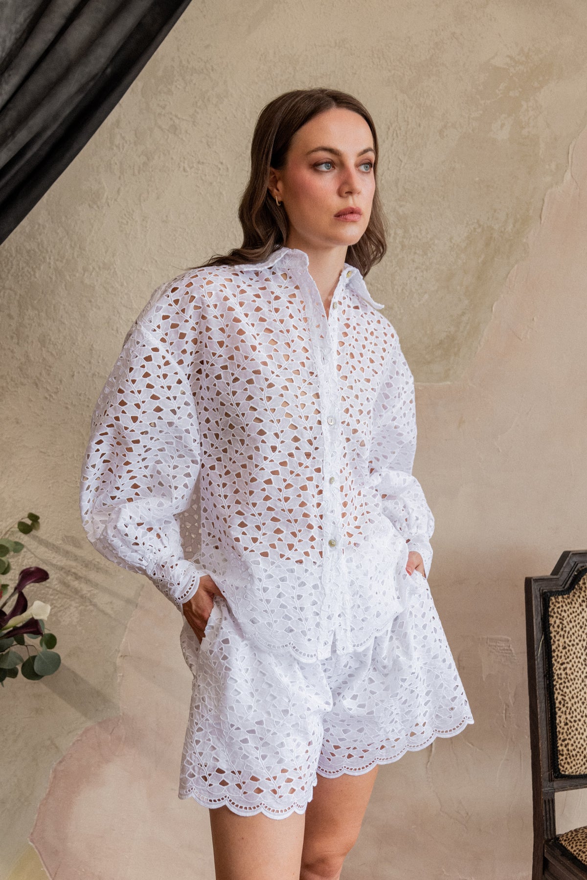 Amine Shorts in Fern Broderie