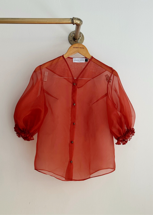 Alisa Puff-Sleeve Top in Silk Organza