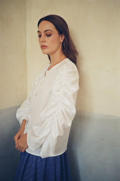 Frond Crinkle-Sleeve Top in Petitfleur Cotton