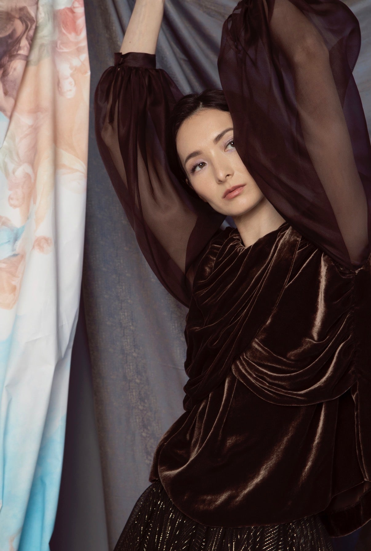 Charlotte Draped Velvet Silk Blouse