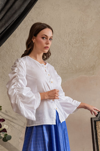 Frond Crinkle-Sleeve Top in Petitfleur Cotton