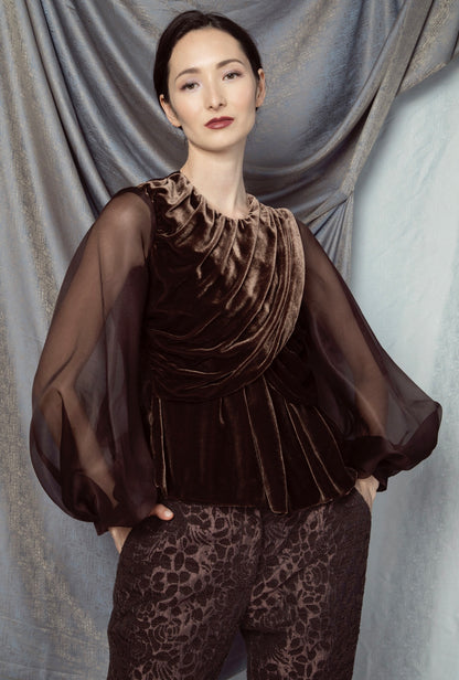 Charlotte Draped Velvet Silk Blouse