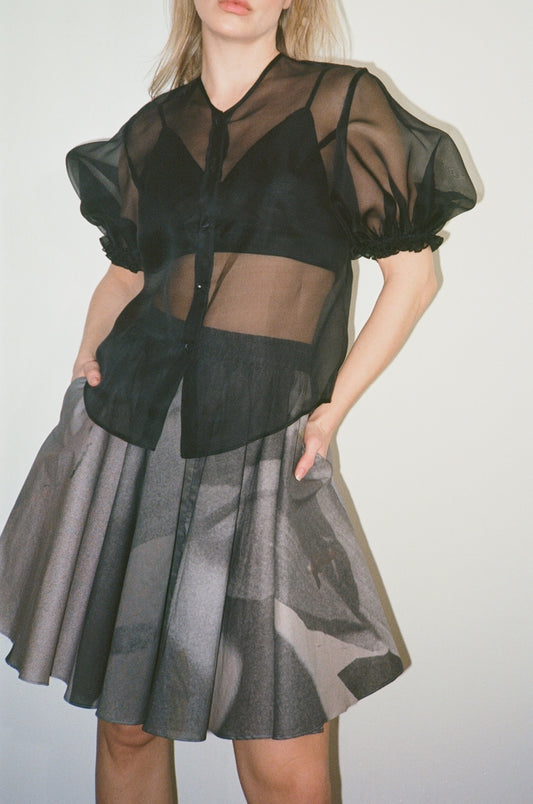 Alisa Puff-Sleeve Top in Silk Organza