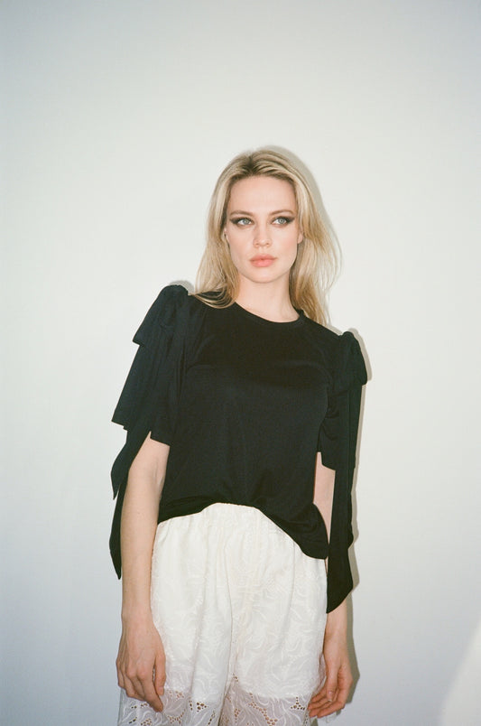 Karen Double Bow T-Shirt in Silk Jersey
