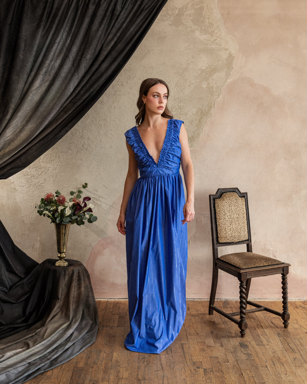 Pala Gown in Cornflower Lurex