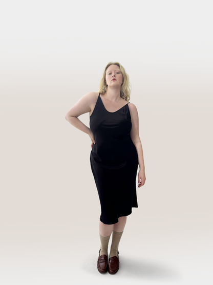 Theodora Midi Silk Slip, Black