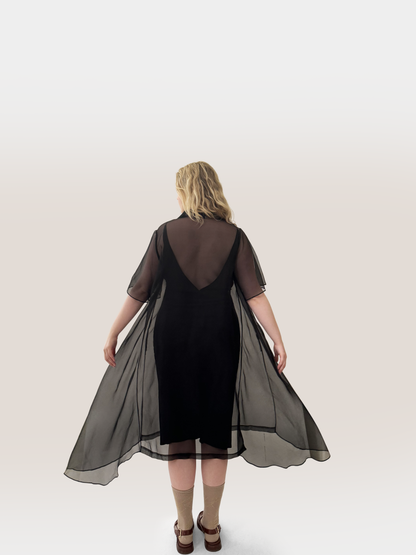 Theodora Midi Silk Slip, Black