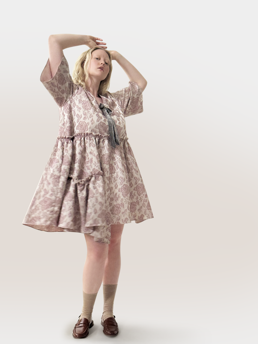 Rumah Jacquard Velvet Bow Dress, lavender