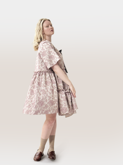 Rumah Jacquard Velvet Bow Dress, lavender