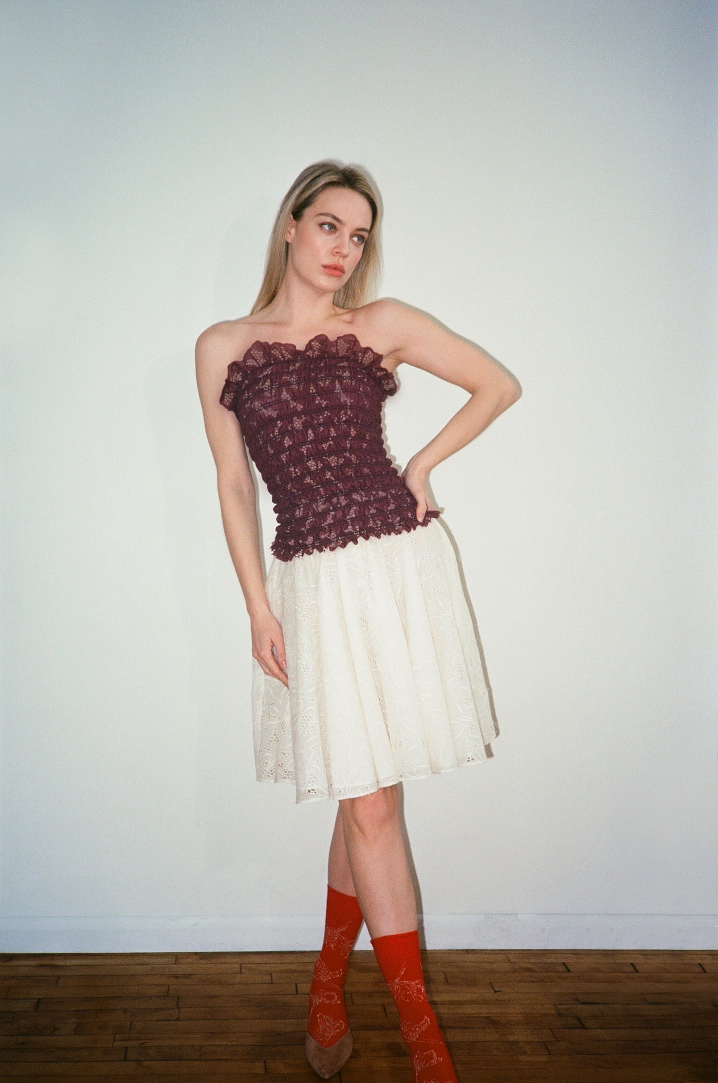 Silja Smocked Cocoon Top in Freesia Broderie Anglaise