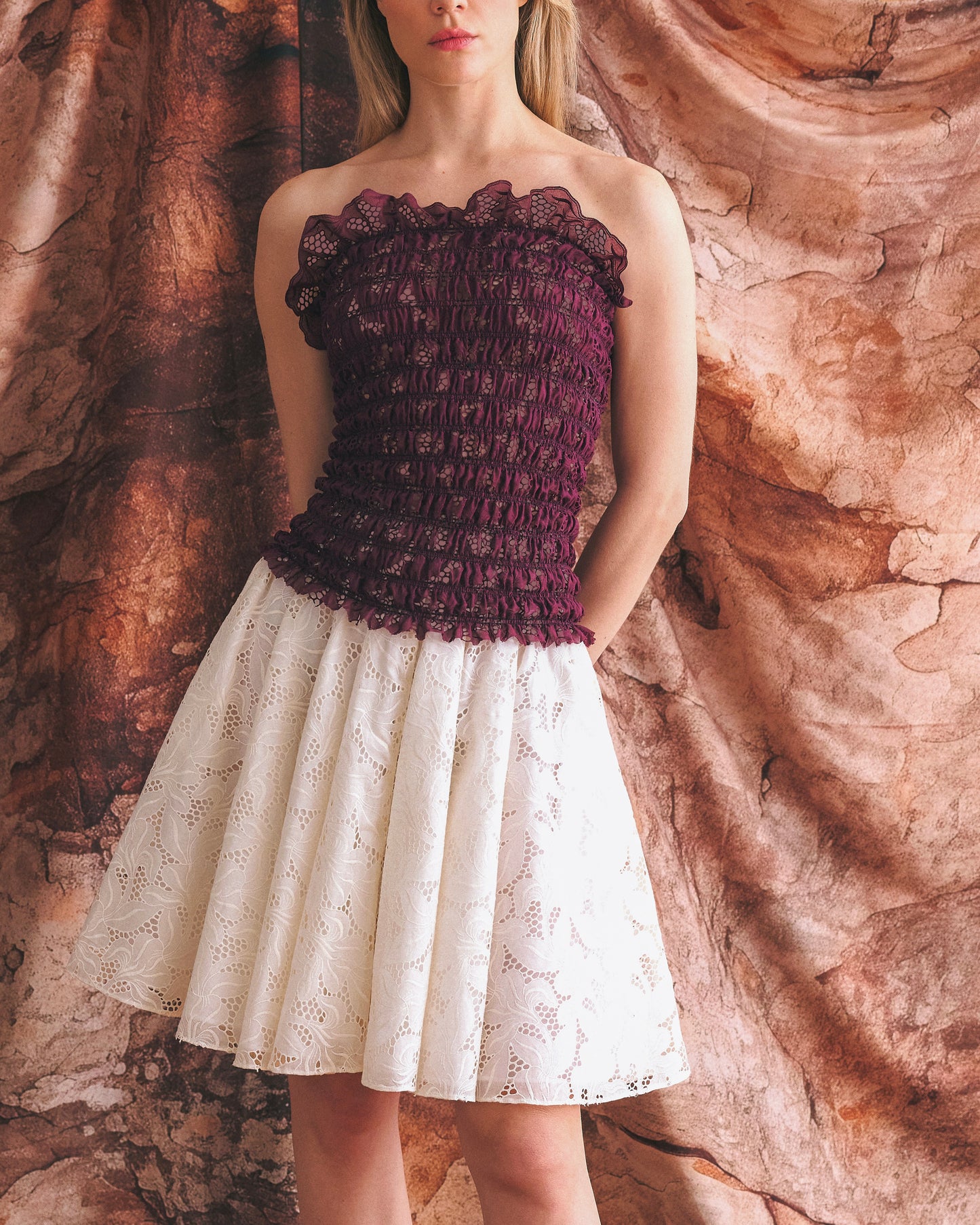 Silja Smocked Cocoon Top in Freesia Broderie Anglaise