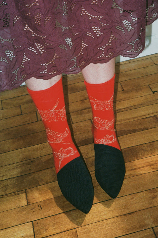 Wilted Freesia Metallic Floral Socks