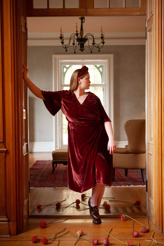 Roxy Deep V Wrap Dress in Velvet