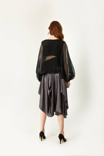 Chloe Paneled Silk Blouse & Sheer Sleeves