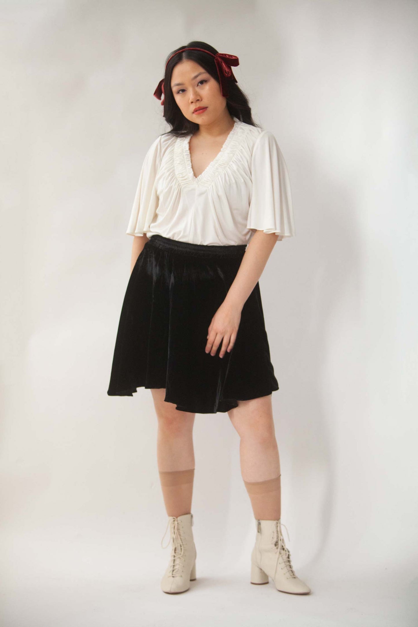 Augustine Deep V Ruffle Tee in Silk Jersey