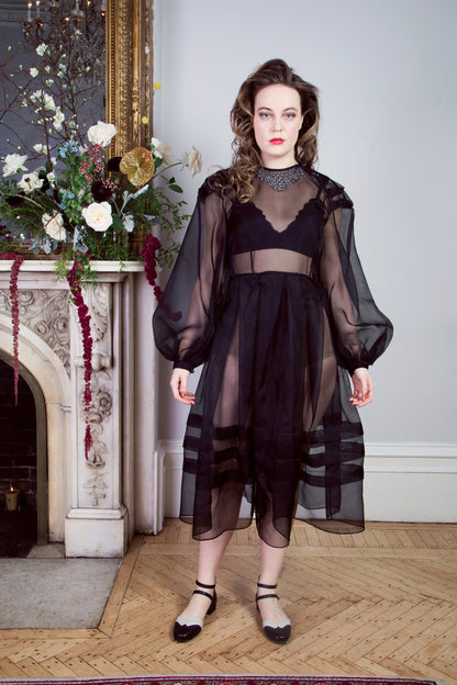 Midi Silk Organza Sheer Dress