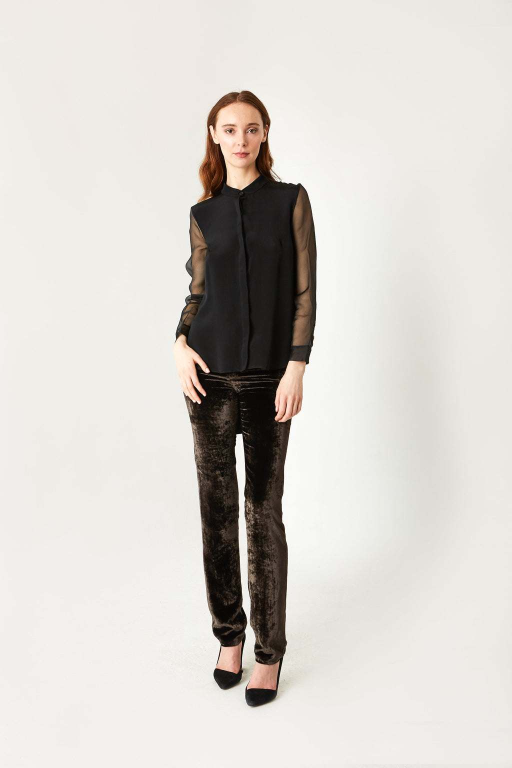 Designer Blouse Sheer Sleeve Top with Silk Organza