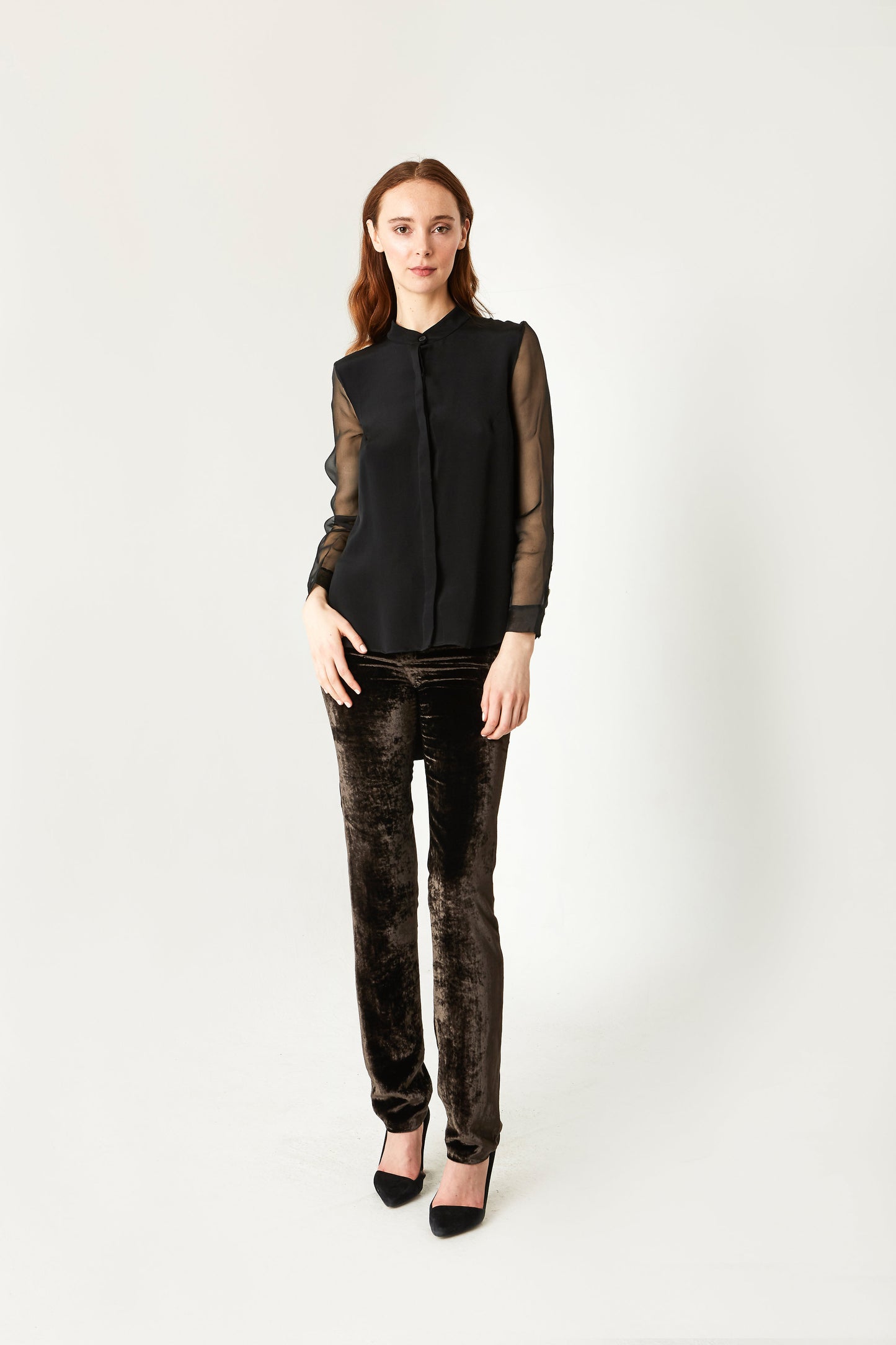 Designer Blouse Sheer Sleeve Top with Silk Organza