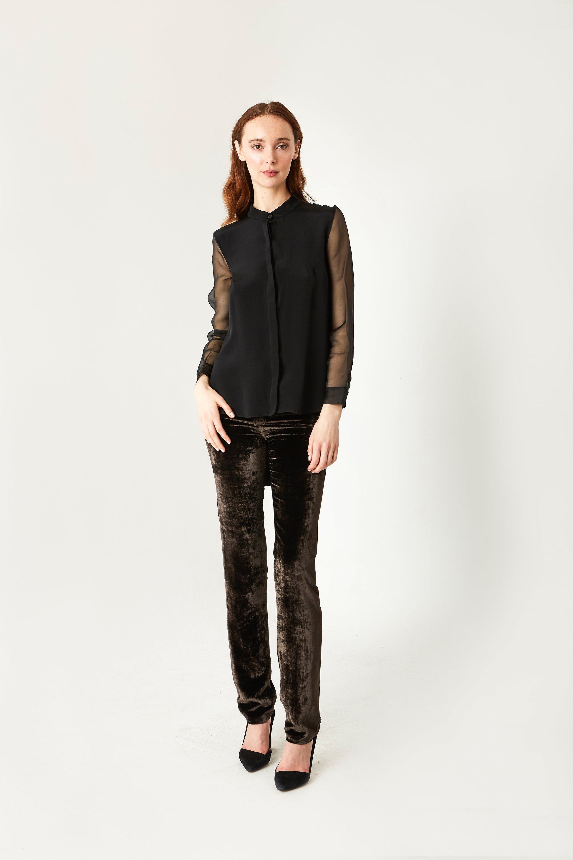 Designer Blouse Sheer Sleeve Top with Silk Organza