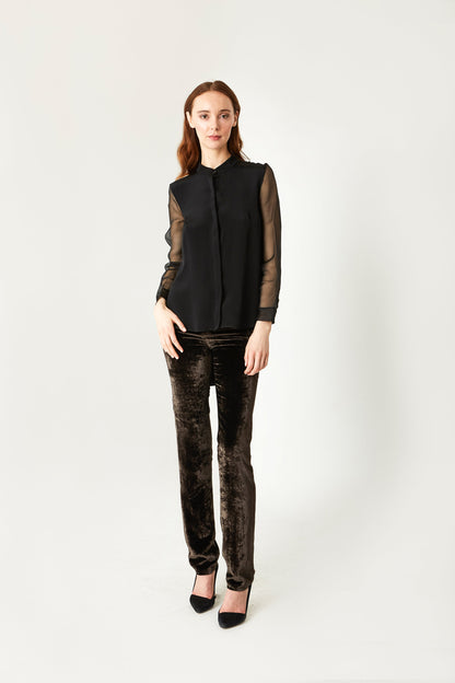 Designer Blouse Sheer Sleeve Top with Silk Organza