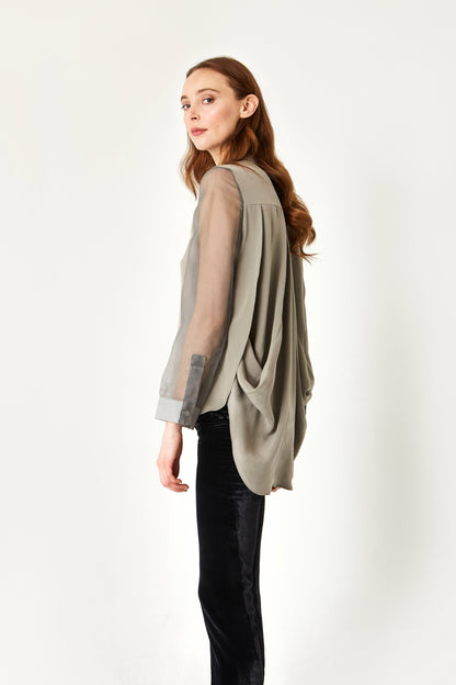 Designer Blouse Sheer Sleeve Top with Silk Organza