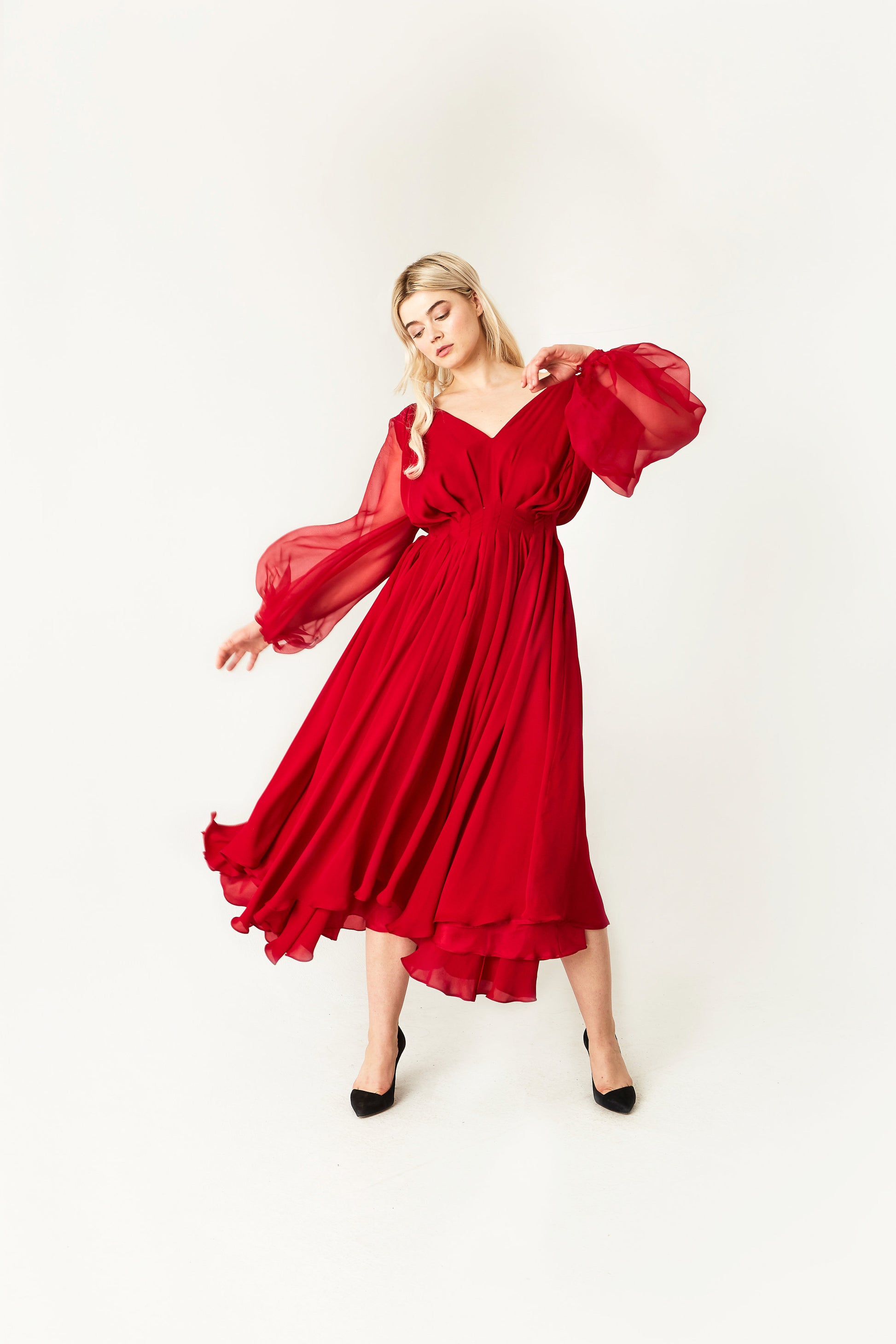 red dress jasmine Red Romantic Dresses & Silk Georgette Dress