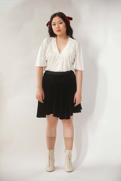 Augustine Deep V Ruffle Tee in Silk Jersey