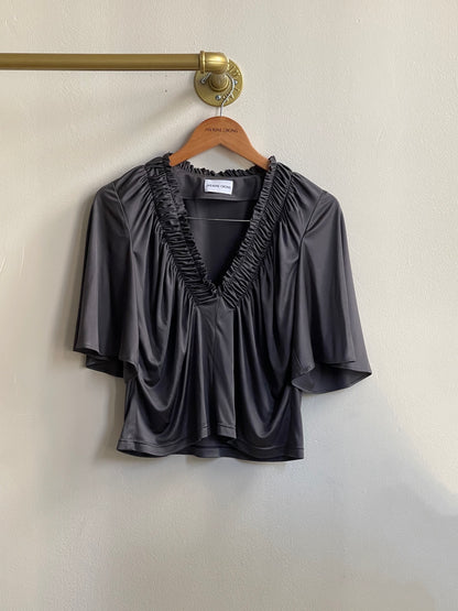 Augustine Deep V Ruffle Tee in Silk Jersey