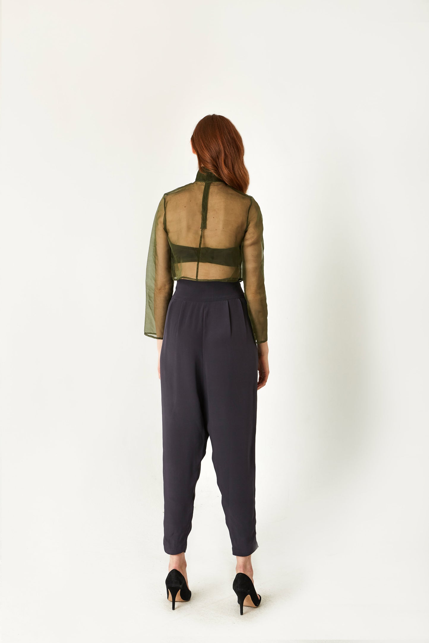 Black Women's Designer Sheer Top in Silk Organza