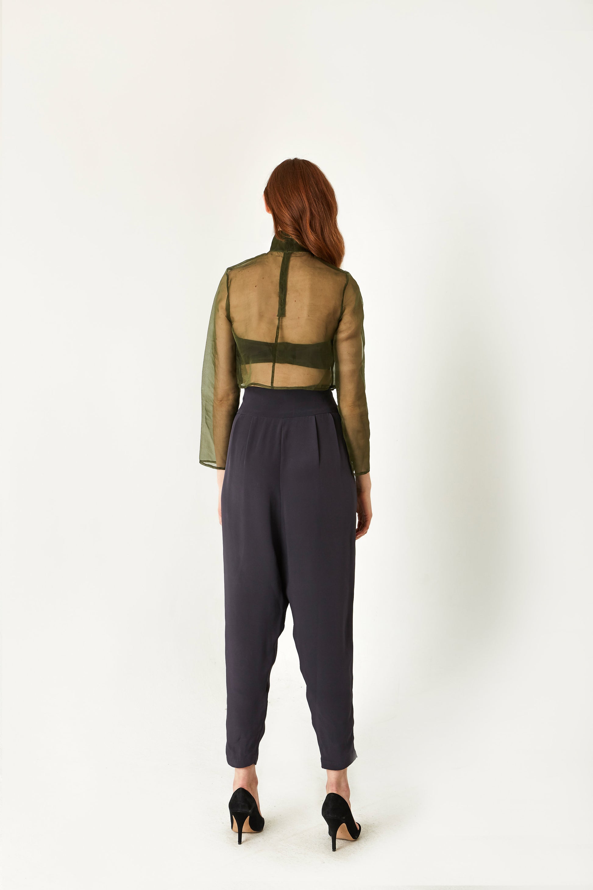 Black Women's Designer Sheer Top in Silk Organza