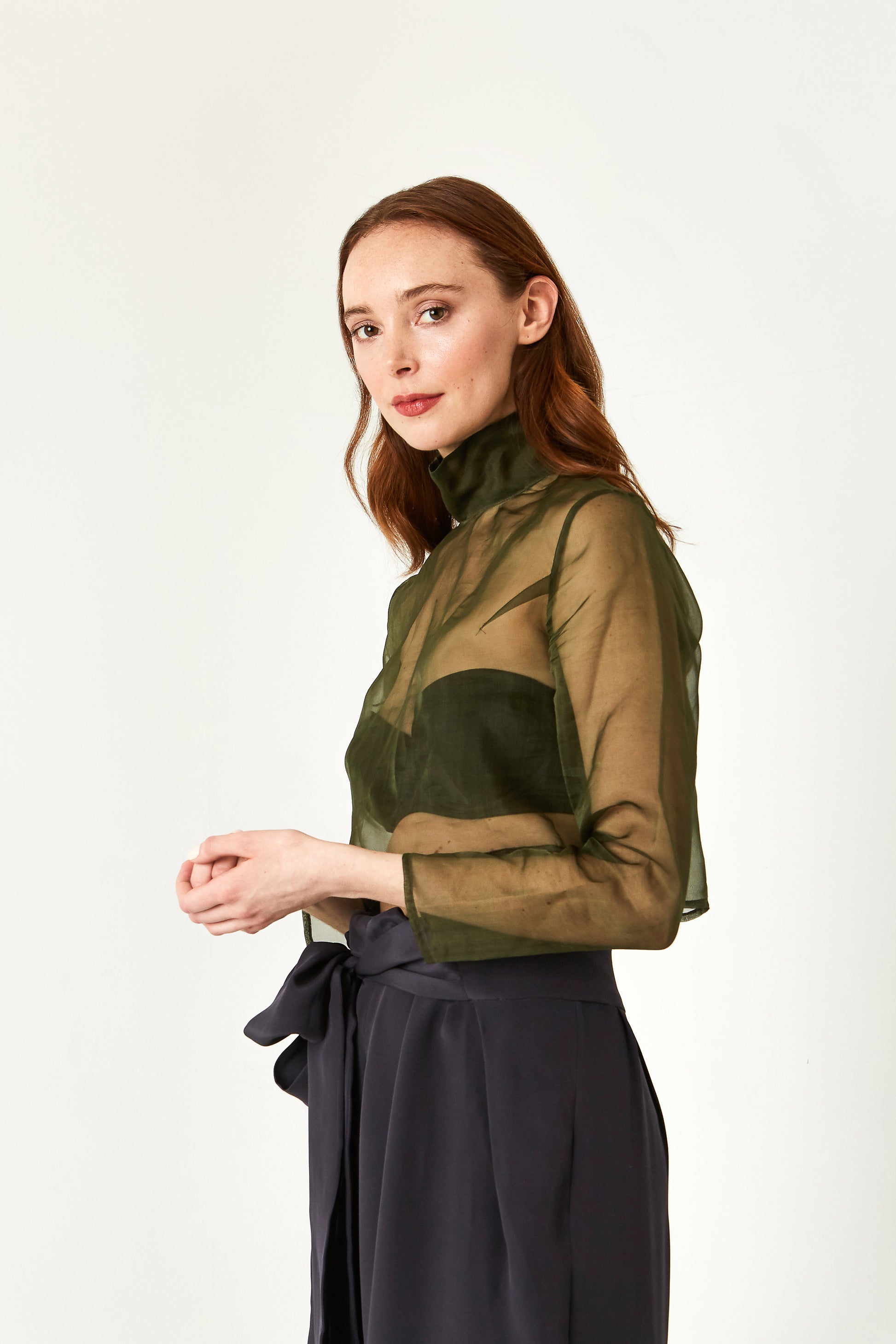 Black Women's Designer Sheer Top in Silk Organza