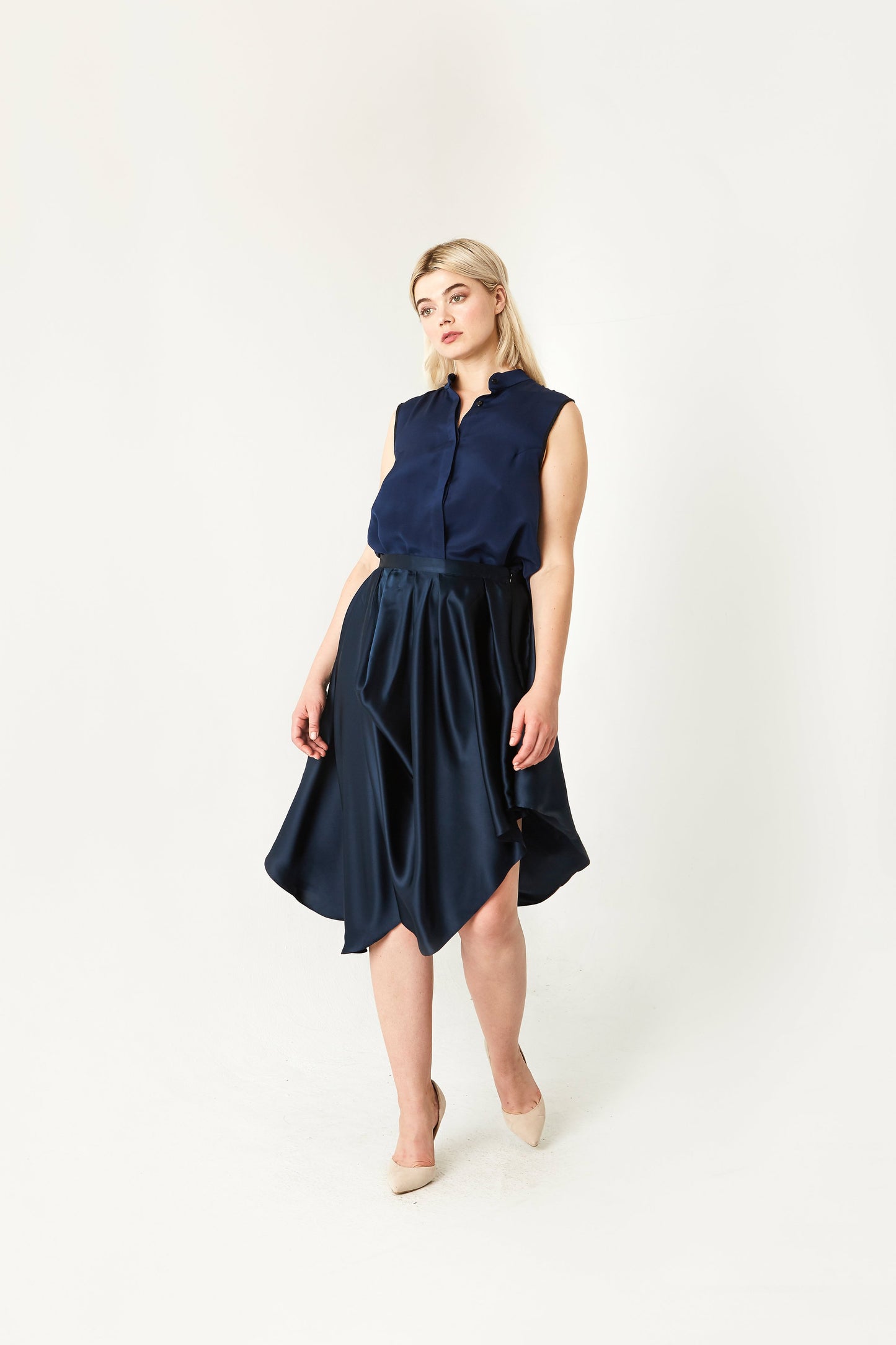 Women's Draped Midi Silk Skirt
