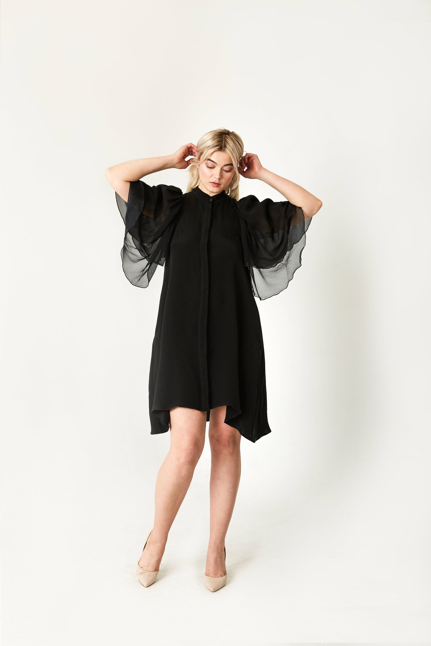 black midi silk dress