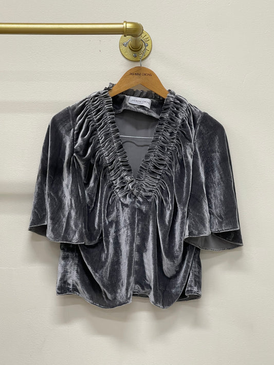 Augustine Deep V Ruffle Tee in Silk Velvet