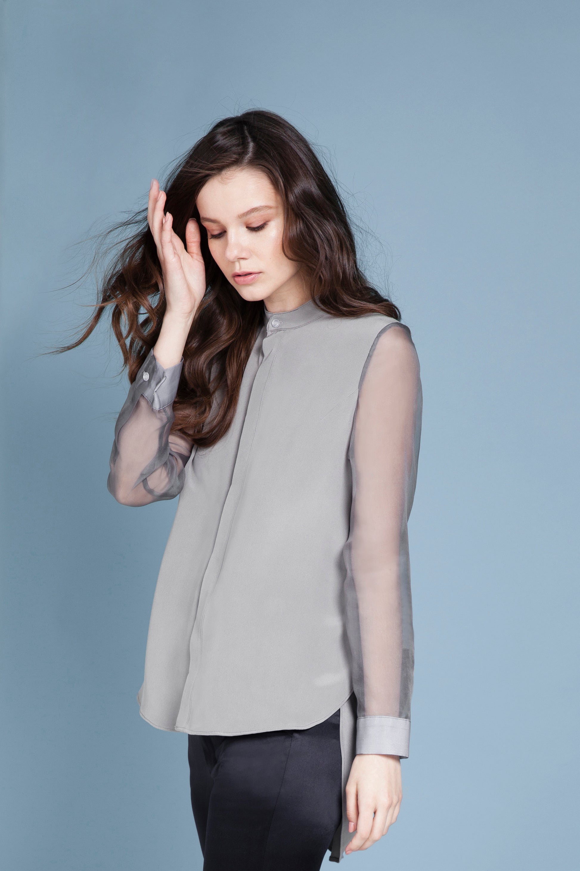 Designer Blouse Sheer Sleeve Top with Silk Organza