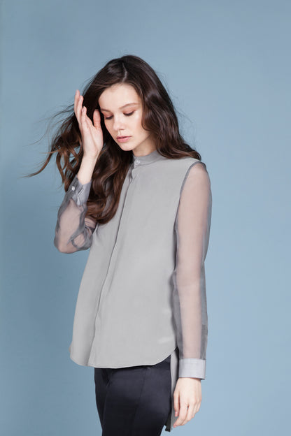 Designer Blouse Sheer Sleeve Top with Silk Organza