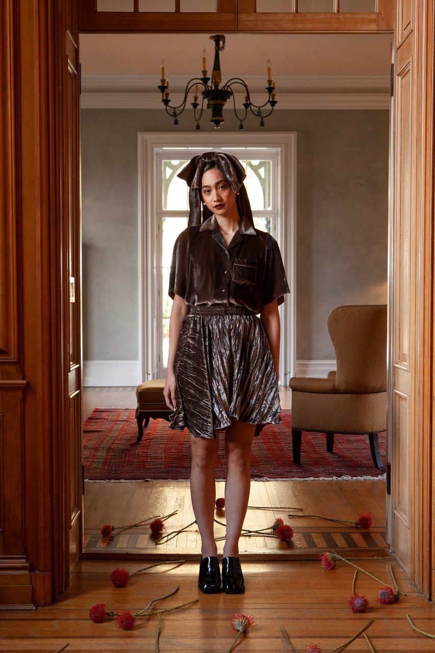 Sway Skirt in Hand-pleated Crinkle Velvet