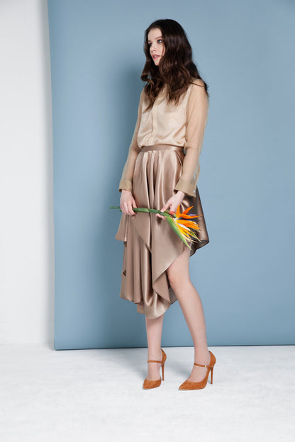 Champagne Silk Organza Penny Collar Shirt